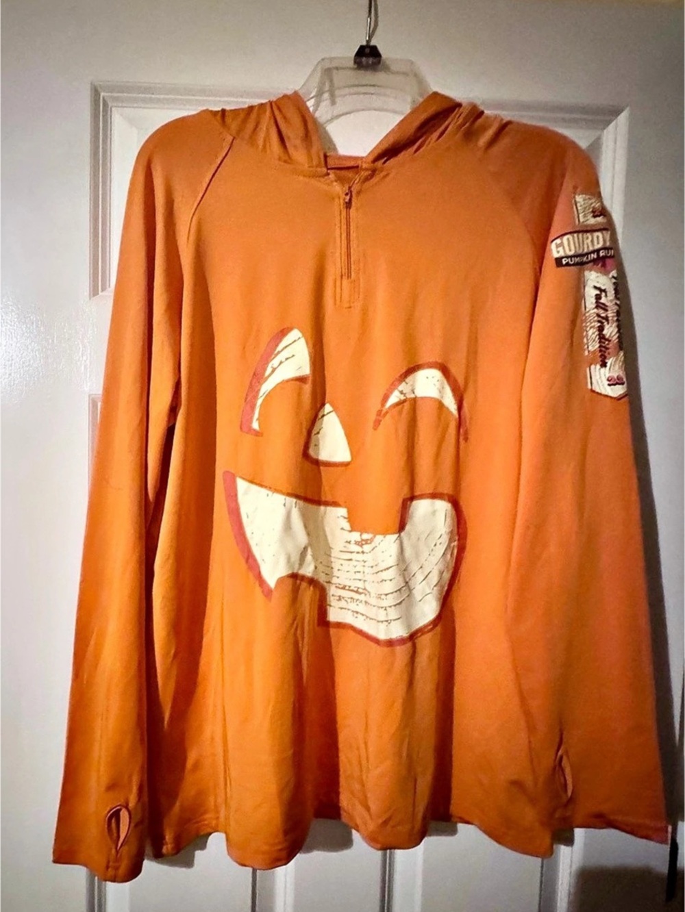 Sourfish Gourdy’s Pumpkin Run 2022 Graphic Hoodie in Orange Size Large